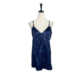 Victoria's Secret Y2K VTG 90s Navy Blue Jacquard Satin Slip Dress Fairy Large